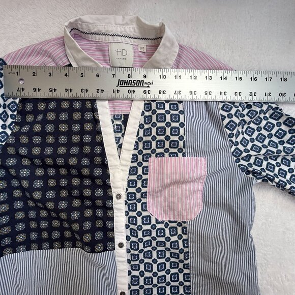 HD In Paris Womens Patchwork Shirt Size 4 Blue Pink Cotton Long Sleeve Button-Up - Picture 5 of 8